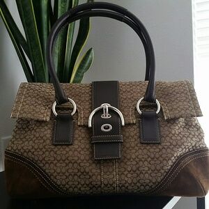 Coach Brown Signature C Canvas Leather-trimmed Satchel